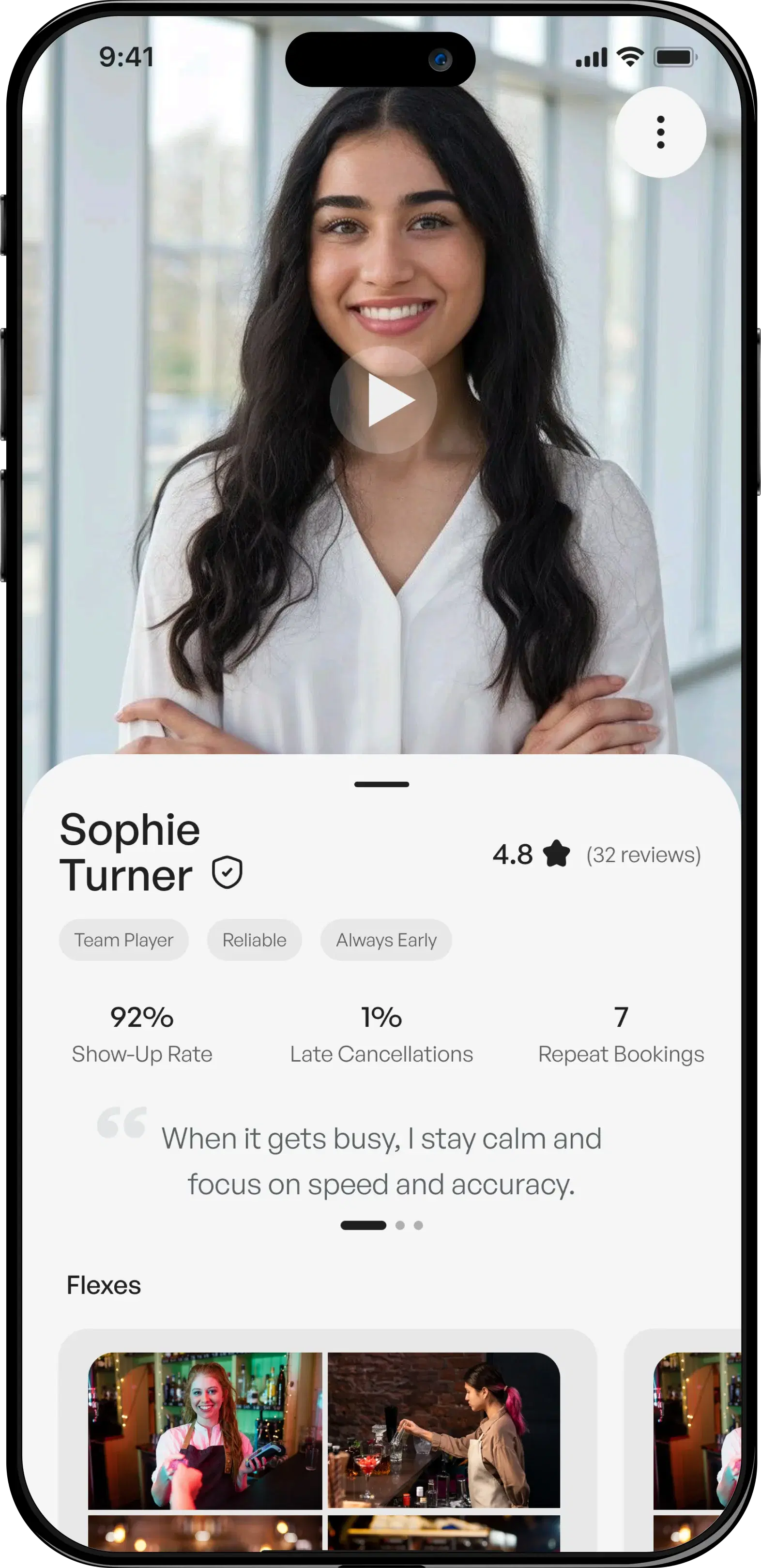 FLEXSHFT app on mobile showing shift details